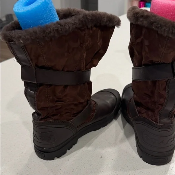 Coach Brown Fur-Lined Boots with Buckle Detail - Picture 5 of 5
